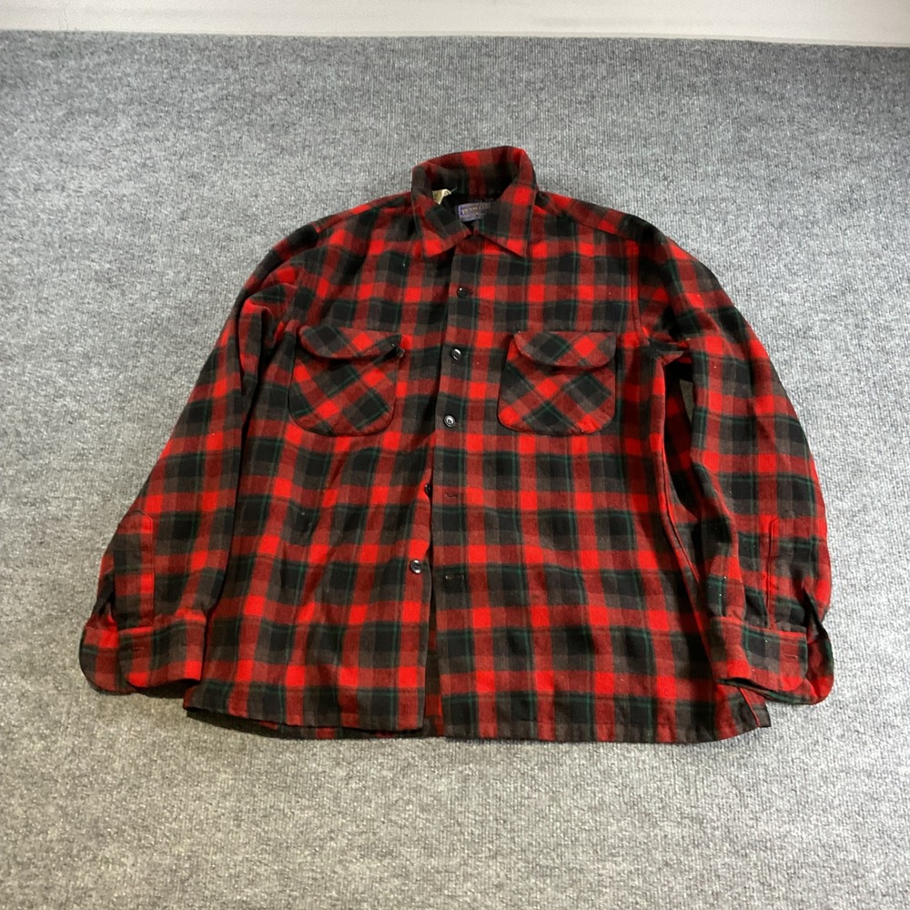 Vintage Pendleton Board Shirt Mens Large Red Black Plaid 100% Virgin Wool Shirt